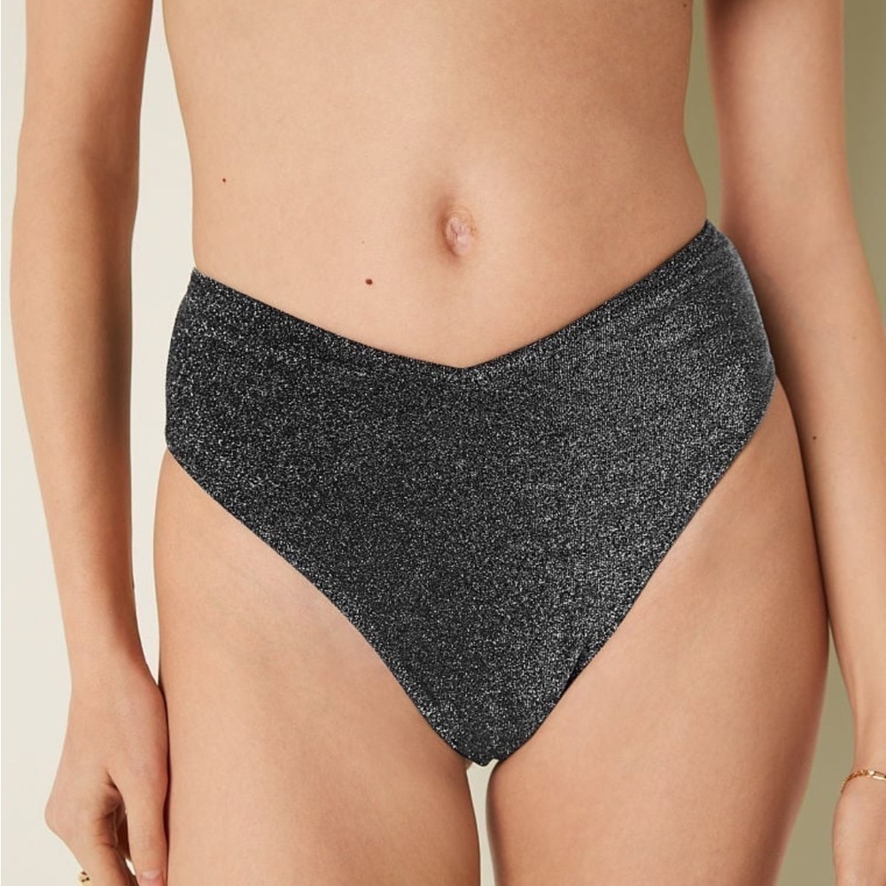 Black shimmer high waist cheeky bikini bottom size medium sparkle soft